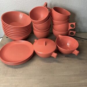 Vintage Spaulding Ware Orange Melamine‎ Dinnerware Set 23 Pc Retro Camping *READ